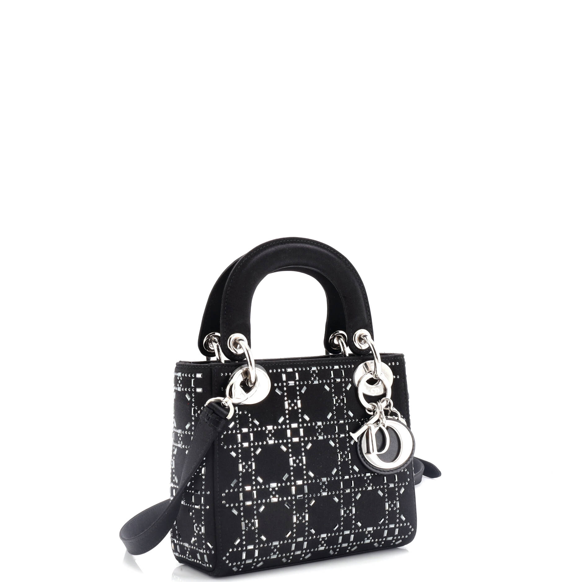 Lady Dior Bag Crystal Embellished Cannage Quilt Satin Mini