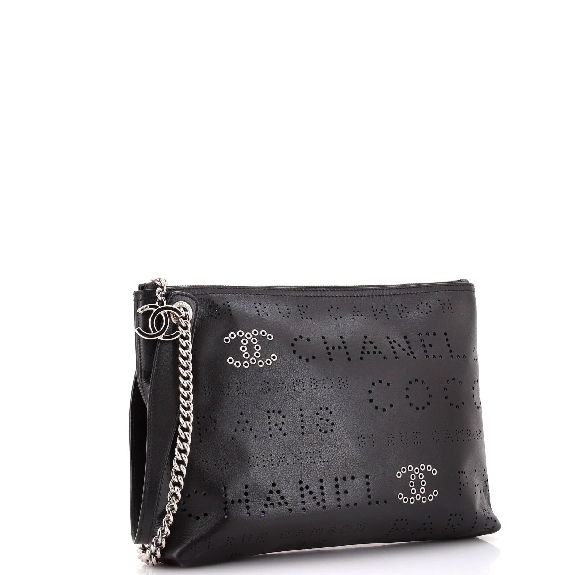 Logo Eyelets Clutch Perforated Calfskin