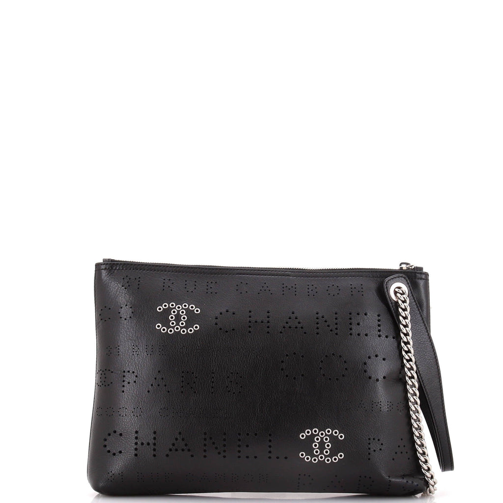 Logo Eyelets Clutch Perforated Calfskin