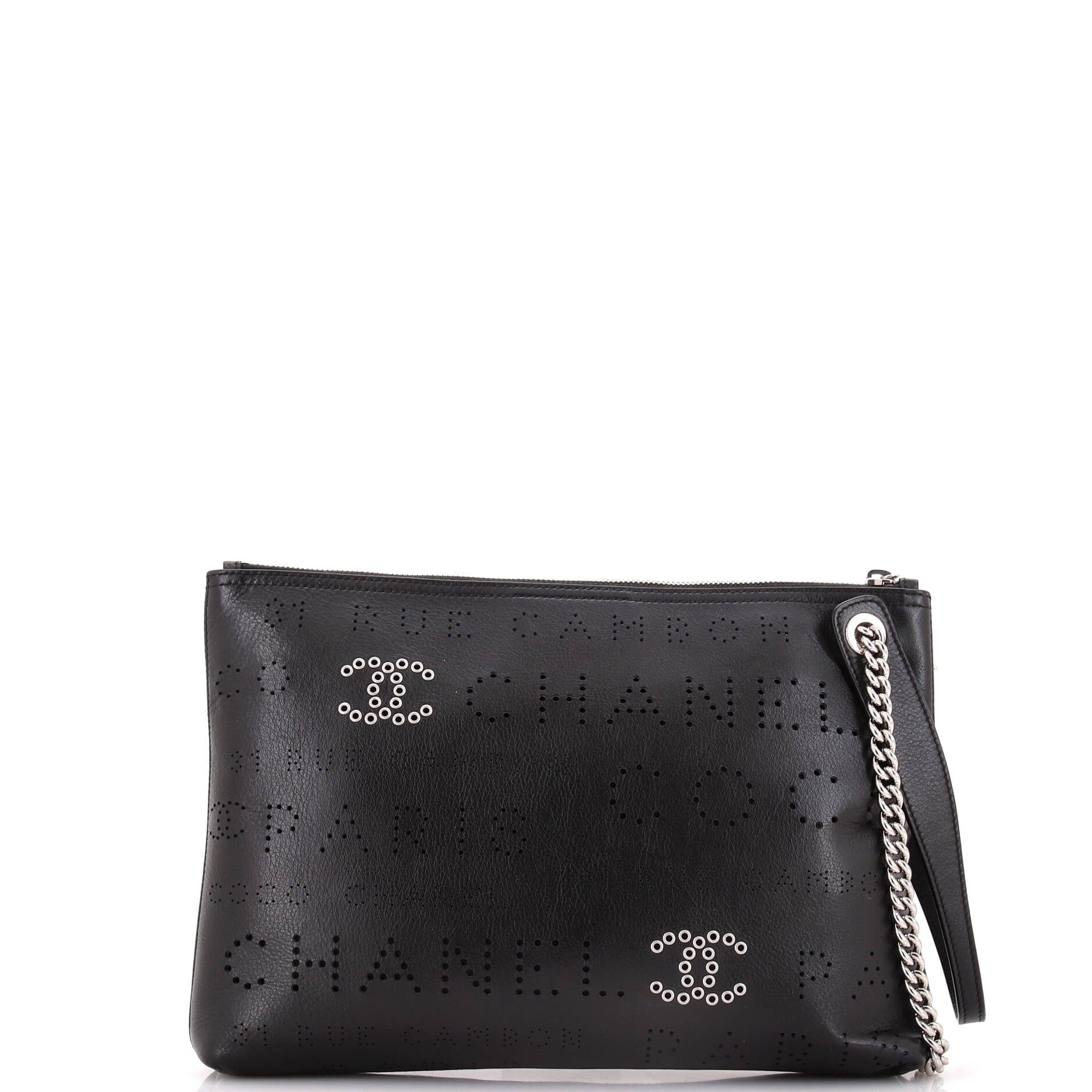 Logo Eyelets Clutch Perforated Calfskin
