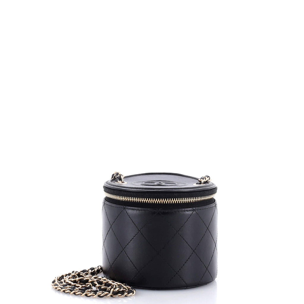 CC Round Vanity Case with Chain Quilted Lambskin Mini