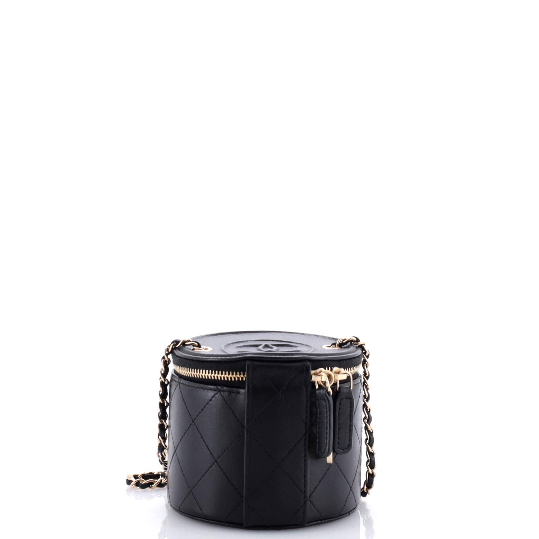 CC Round Vanity Case with Chain Quilted Lambskin Mini