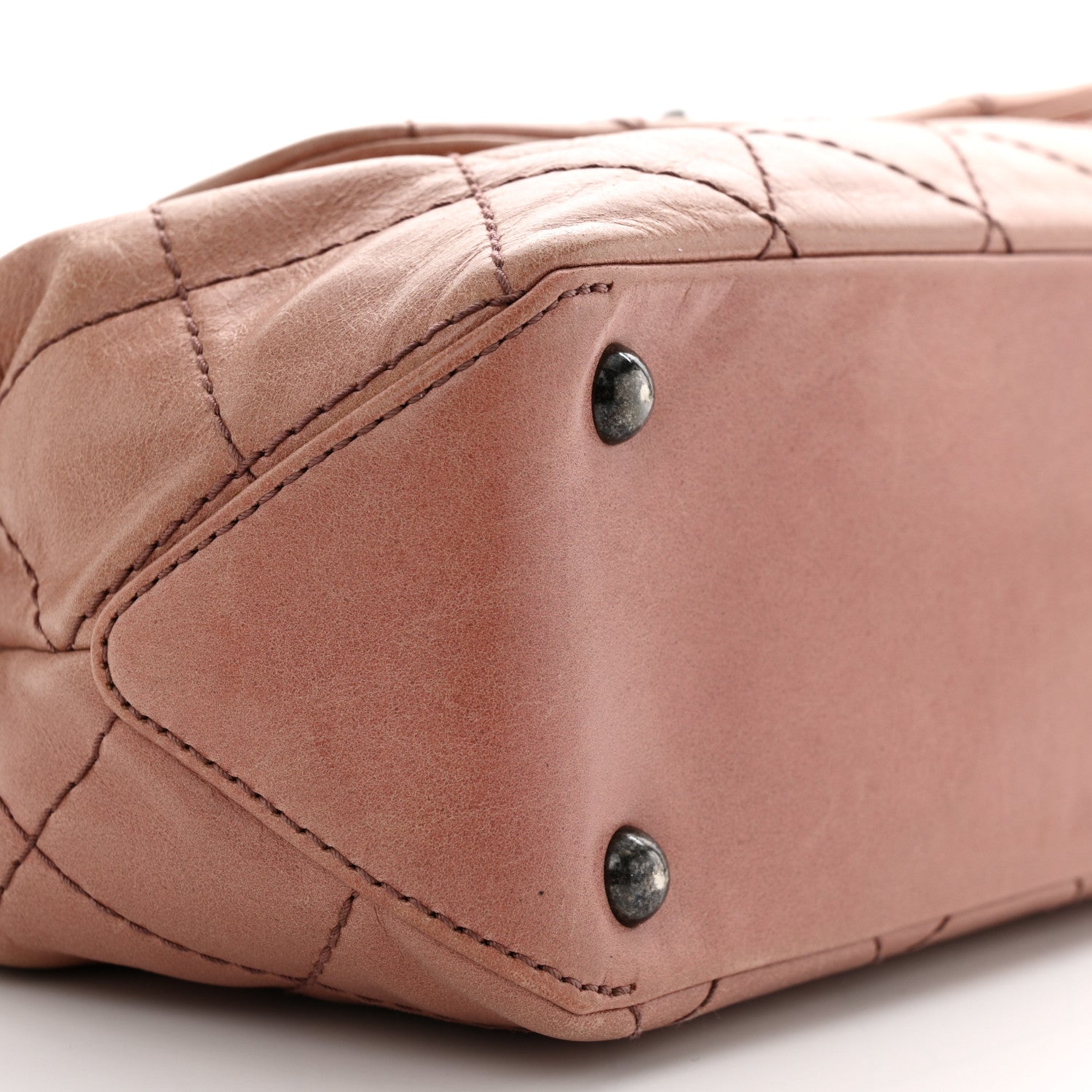 Aged Calfskin Quilted Chain Accordion Flap Dark Pink