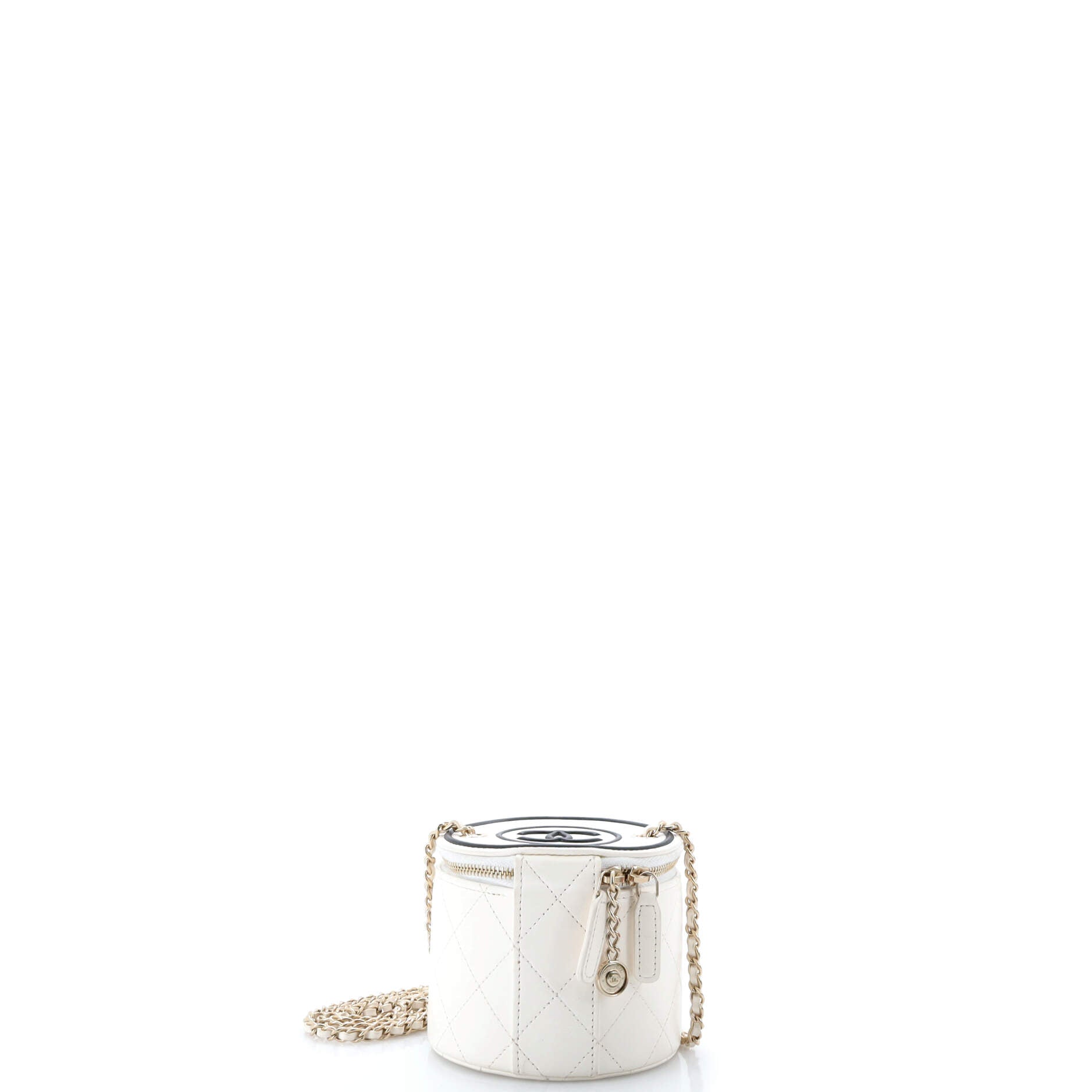 CC Round Vanity Case with Chain Quilted Lambskin Mini