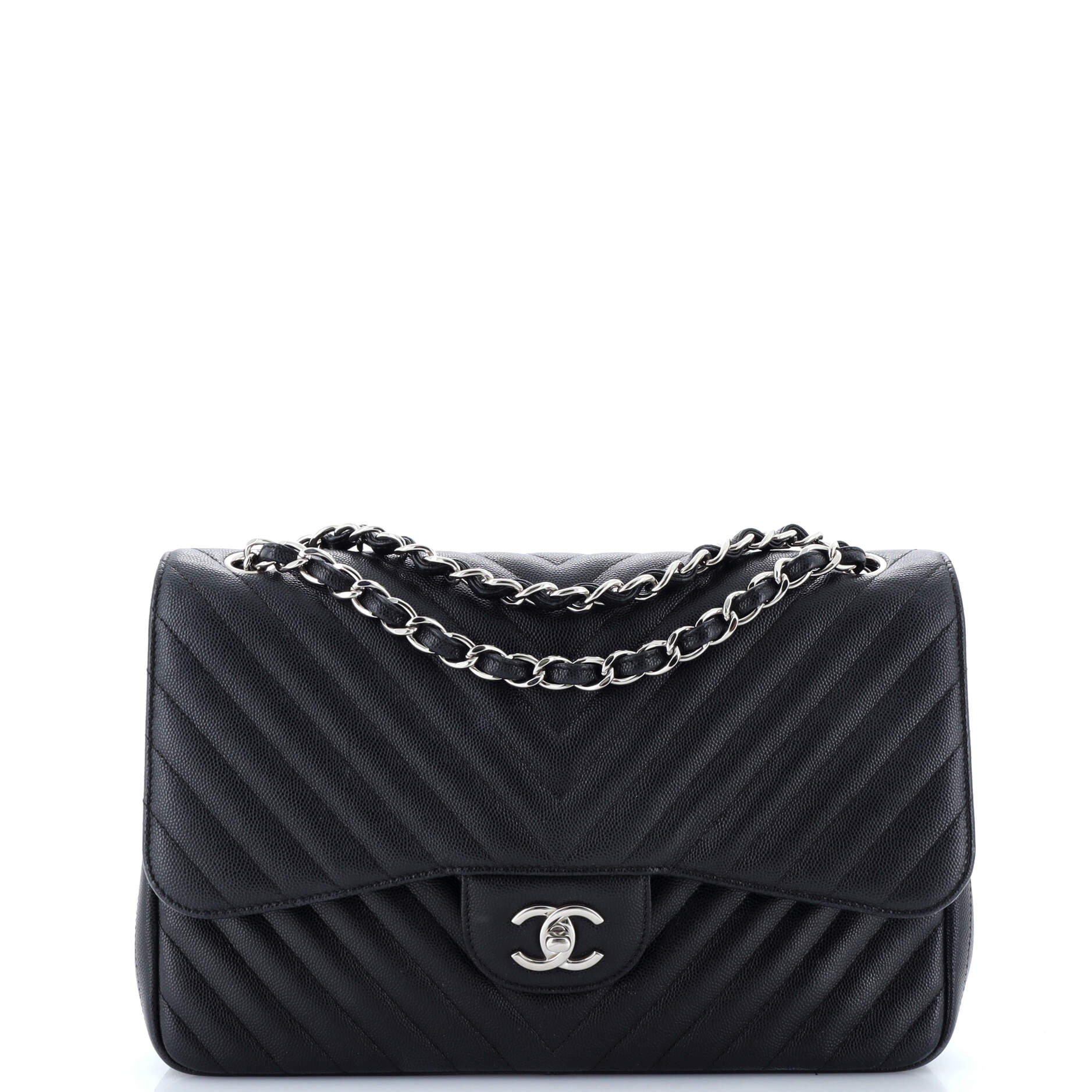 Classic Double Flap Bag Chevron Caviar Jumbo