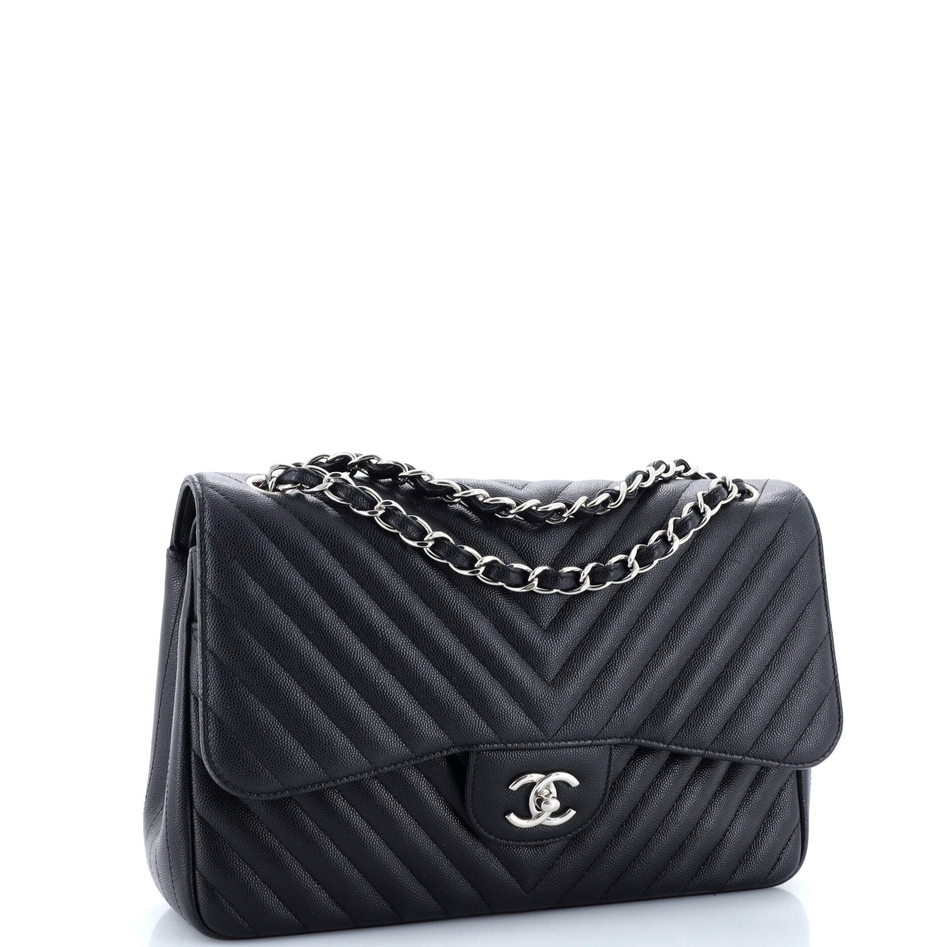 Classic Double Flap Bag Chevron Caviar Jumbo