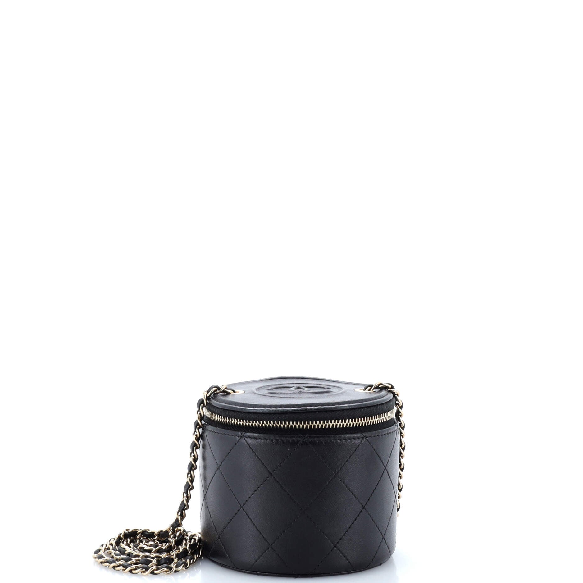 CC Round Vanity Case with Chain Quilted Lambskin Mini