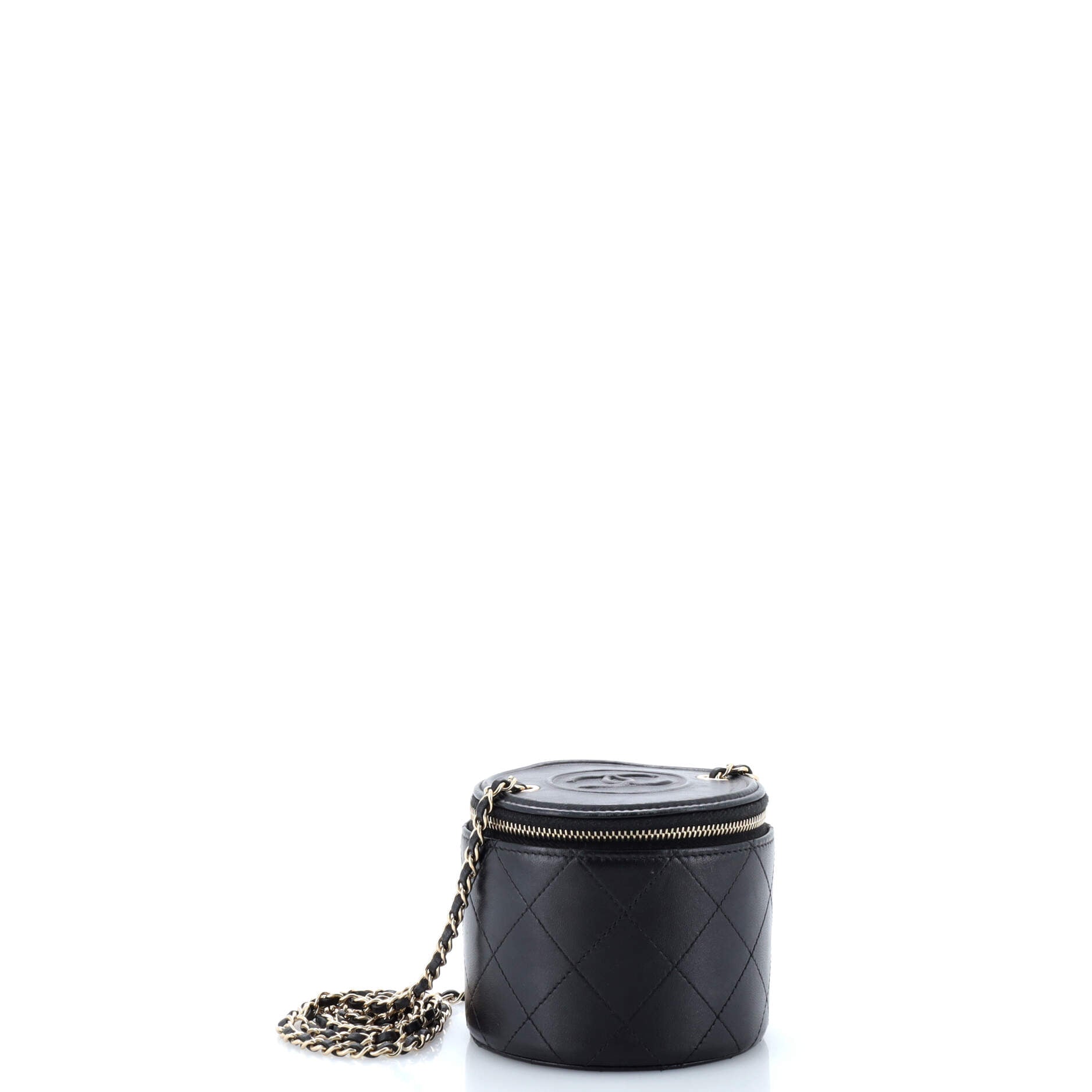 CC Round Vanity Case with Chain Quilted Lambskin Mini