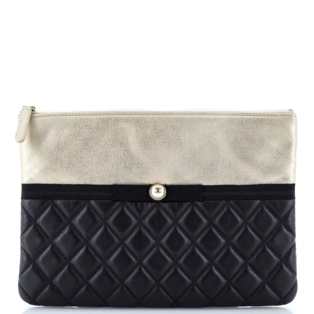 Pearl O Case Clutch Quilted Lambskin and Calfskin Medium