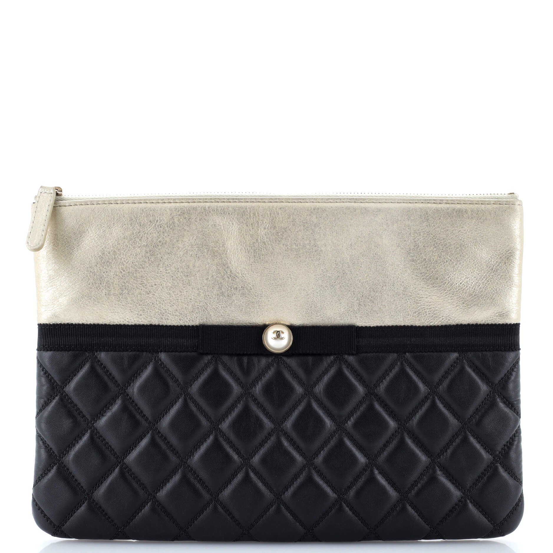 Pearl O Case Clutch Quilted Lambskin and Calfskin Medium