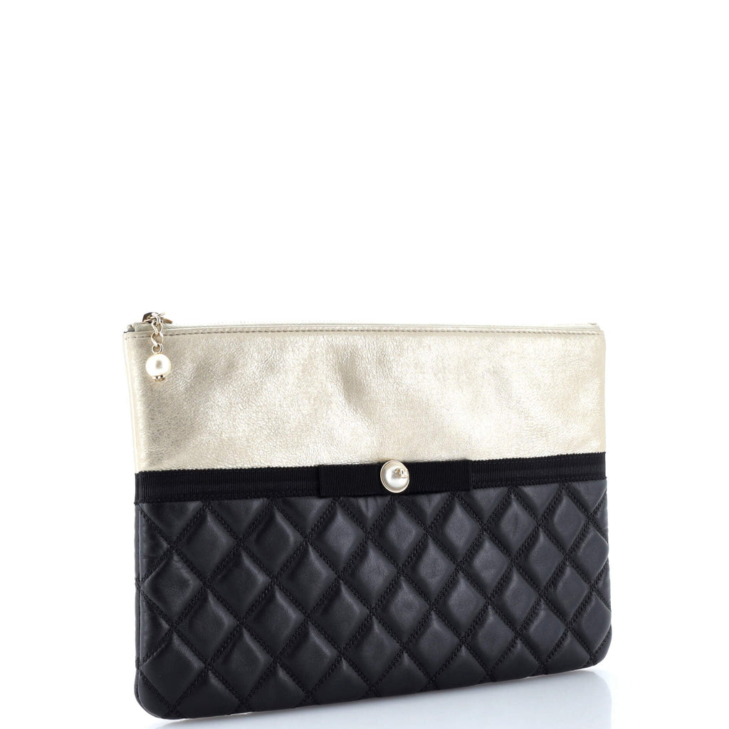 Pearl O Case Clutch Quilted Lambskin and Calfskin Medium