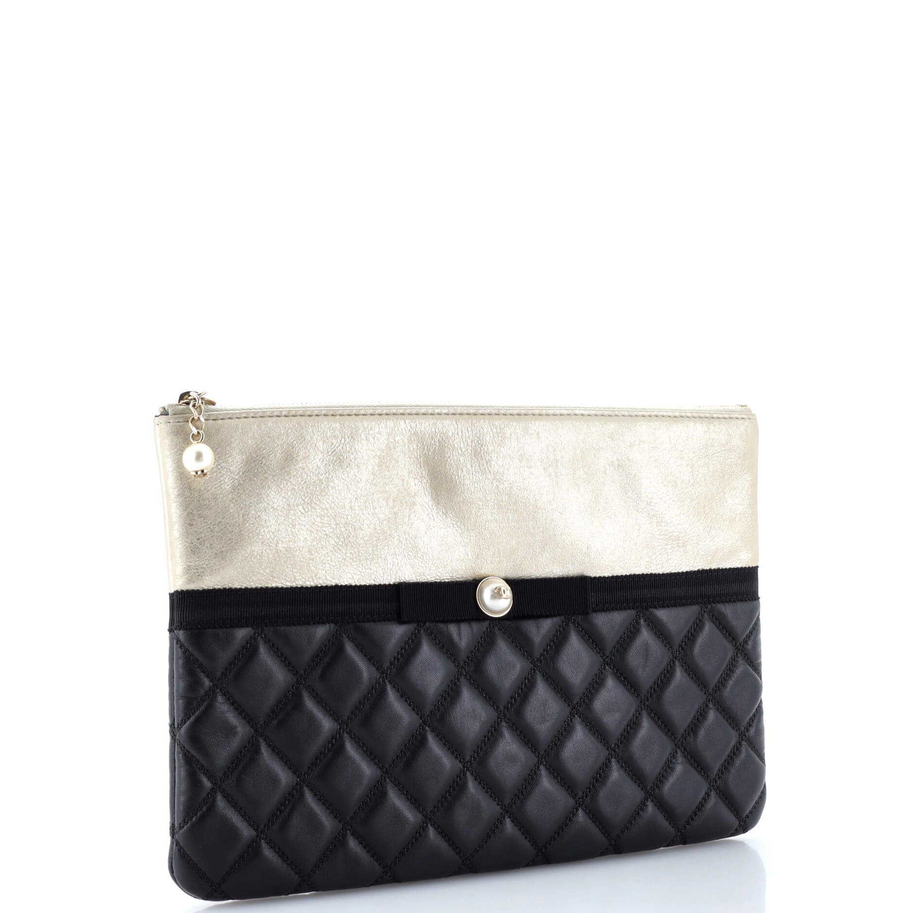 Pearl O Case Clutch Quilted Lambskin and Calfskin Medium