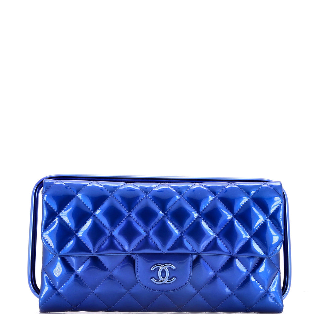 Metal Handle Clutch Quilted Metallic Patent Medium