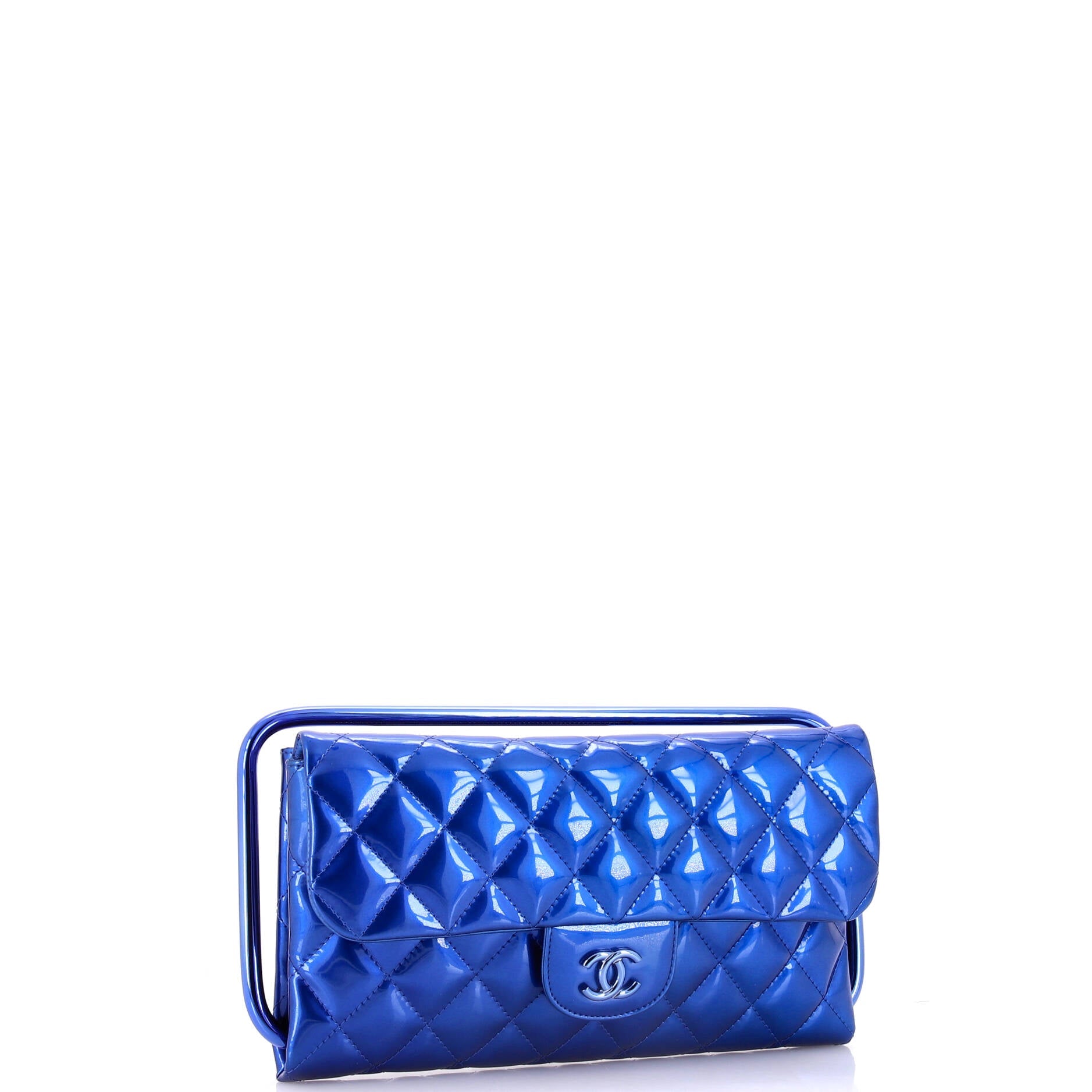 Metal Handle Clutch Quilted Metallic Patent Medium