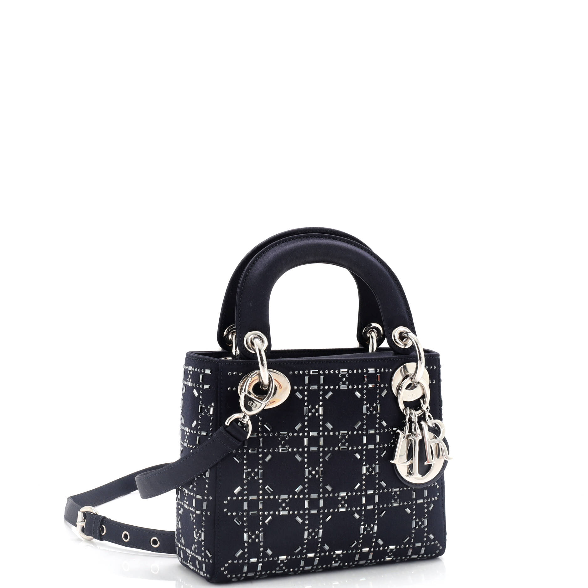 Lady Dior Bag Crystal Embellished Cannage Quilt Satin Mini