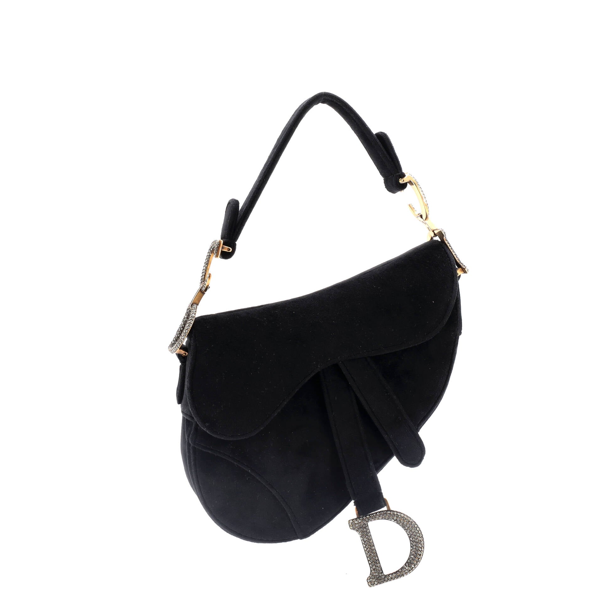Saddle Handbag Velvet with Crystals Mini
