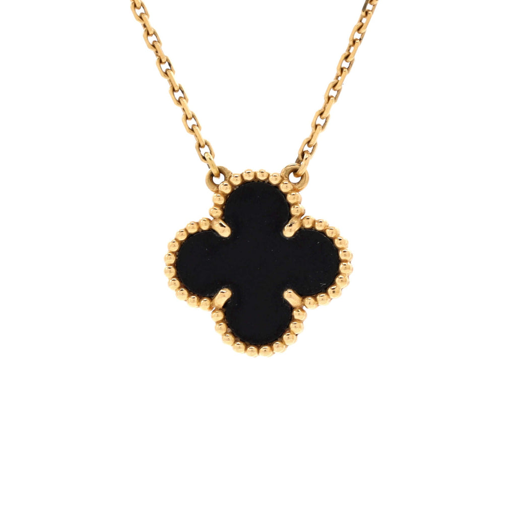 Vintage Alhambra Pendant Necklace 18K Yellow Gold and Onyx