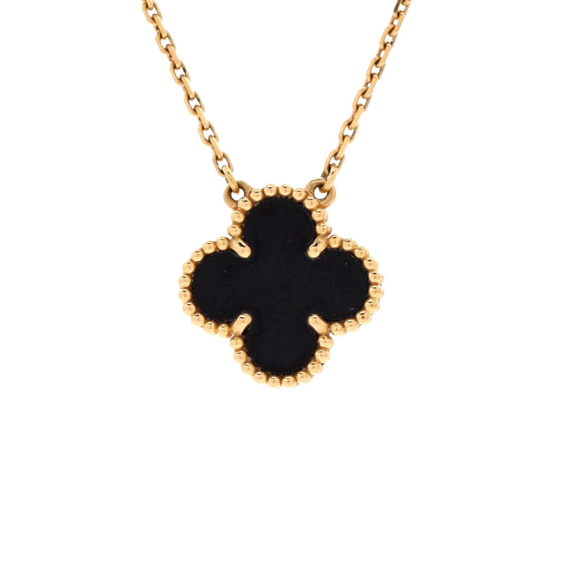 Vintage Alhambra Pendant Necklace 18K Yellow Gold and Onyx