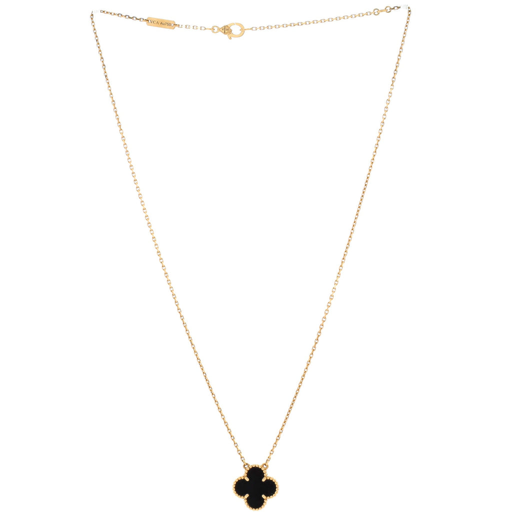 Vintage Alhambra Pendant Necklace 18K Yellow Gold and Onyx