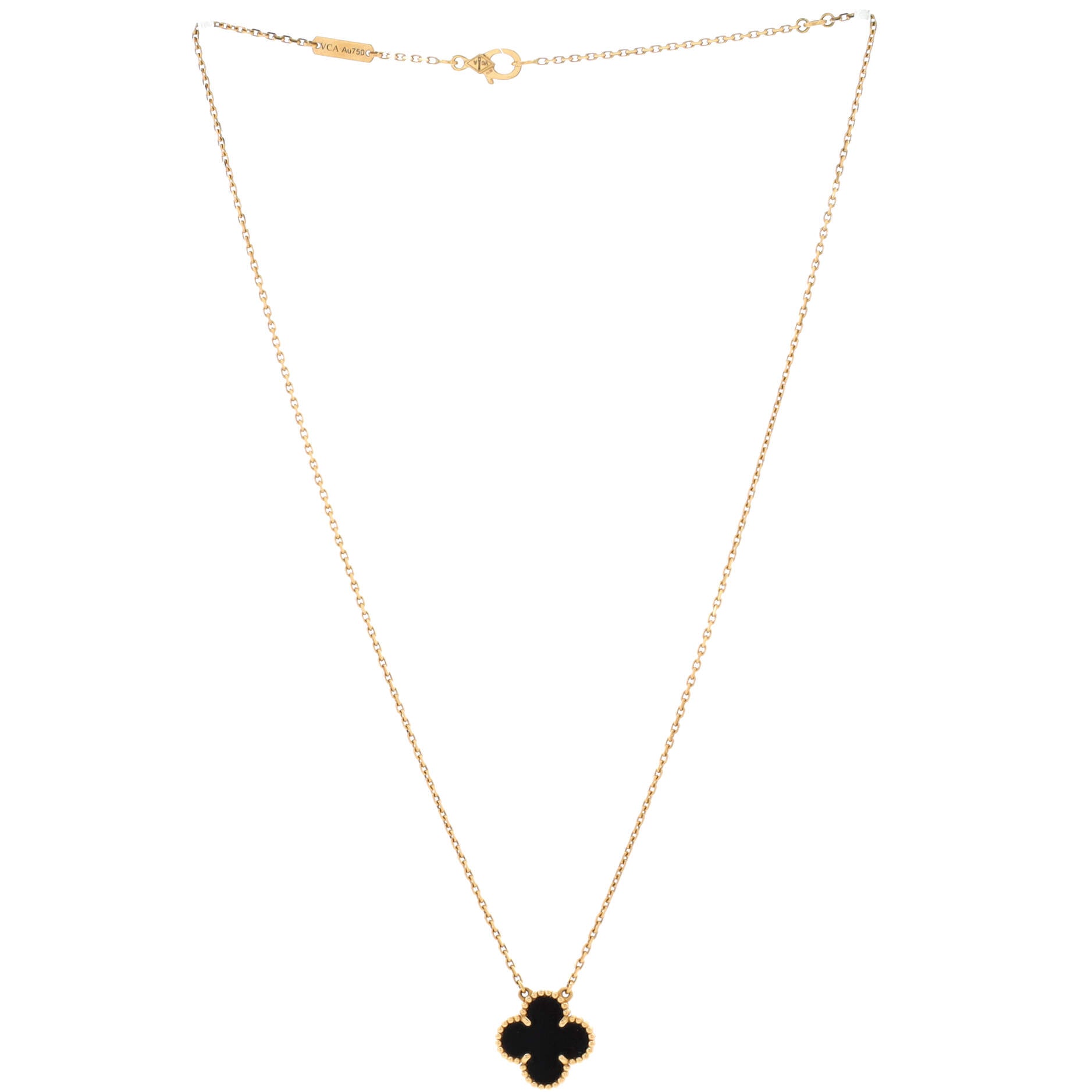 Vintage Alhambra Pendant Necklace 18K Yellow Gold and Onyx