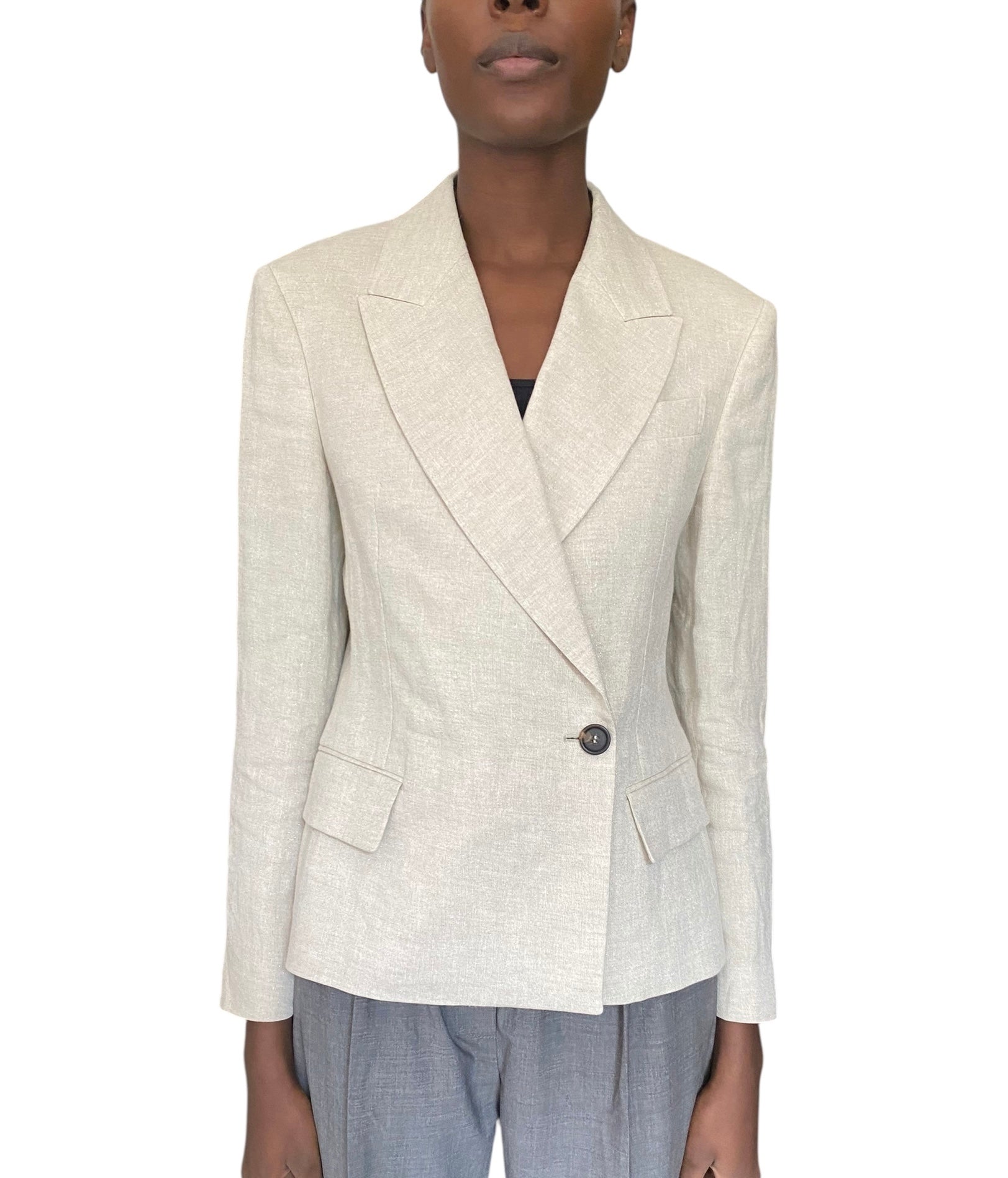 Brunello Cucinelli Ivory Monili Embellished Linen Blazer - 40 / US 4