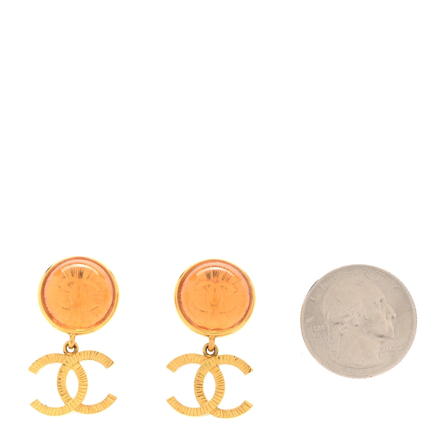 Metal Round CC Medallion Drop Earrings Gold