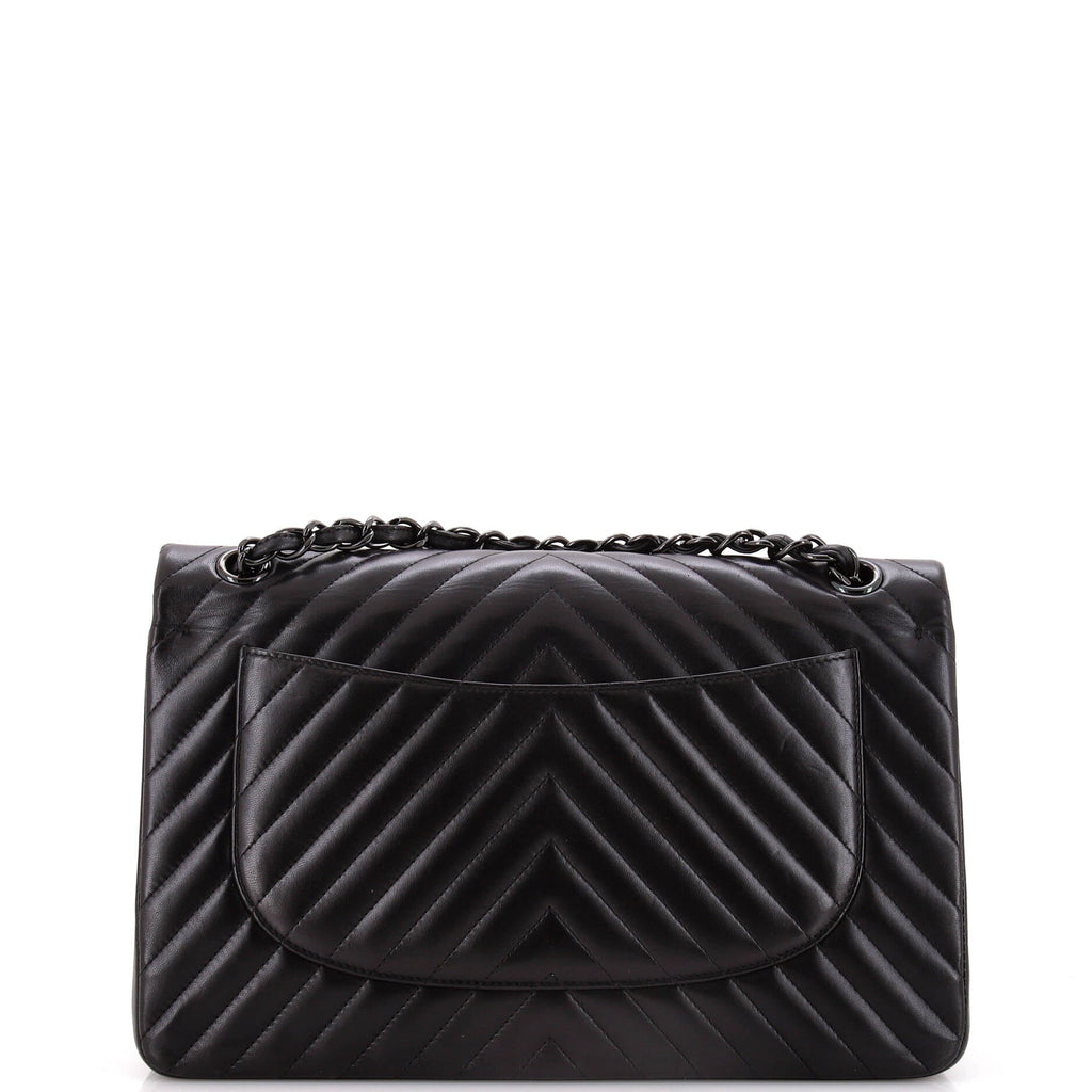 So Black Classic Double Flap Bag Chevron Lambskin Jumbo