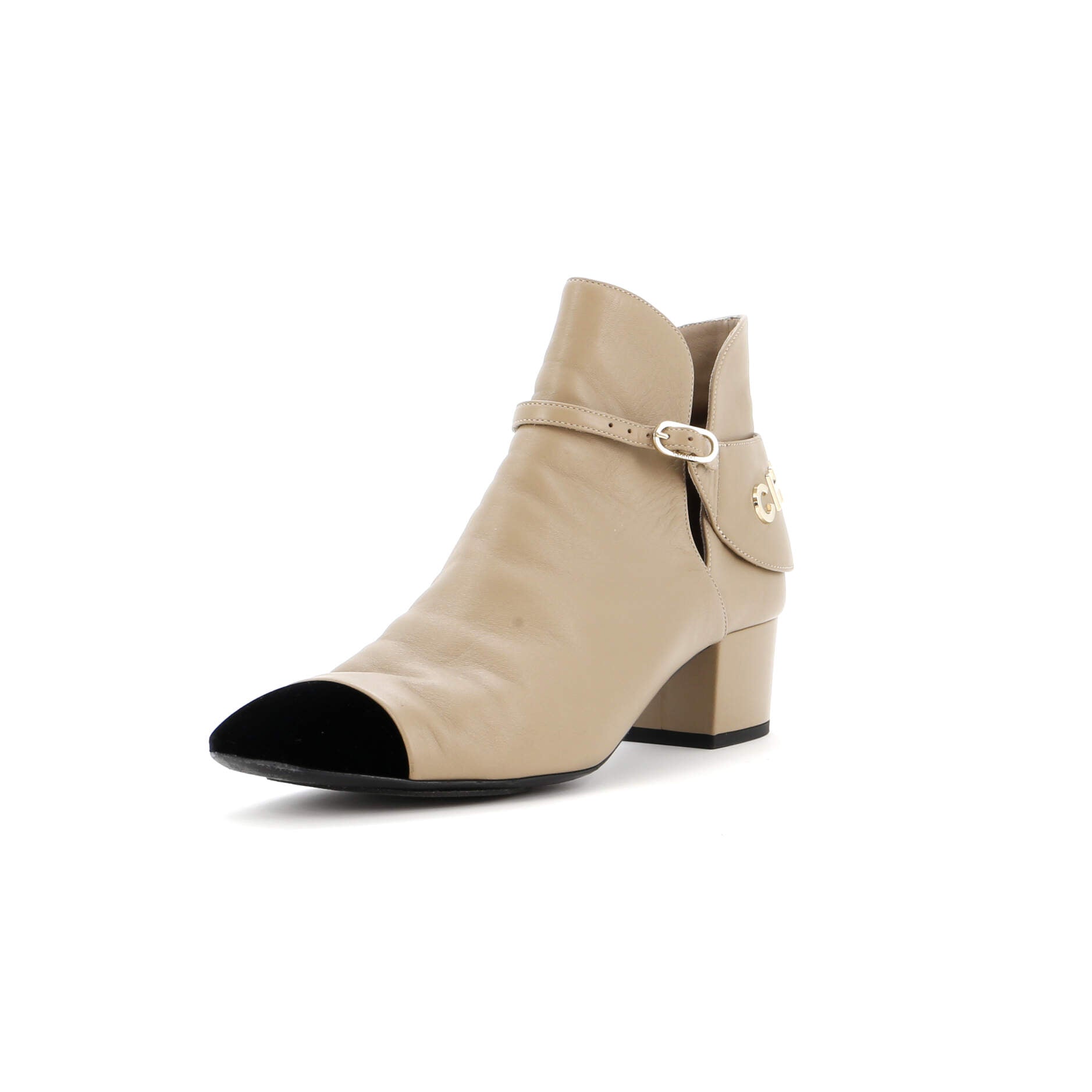 Women's Logo Cap Toe Short Ankle Boots Leather with Velvet