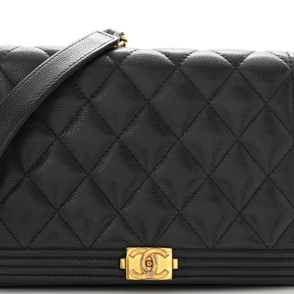 Caviar Quilted Boy Wallet On Chain WOC Black