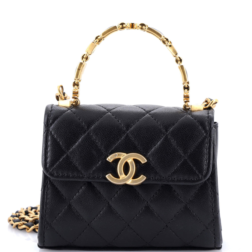 Coco Enamel Top Handle Flap Bag Quilted Lambskin Small