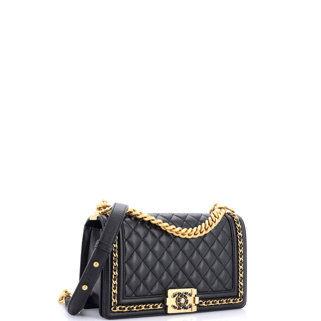 Chain Around Boy Flap Bag Quilted Caviar Old Medium