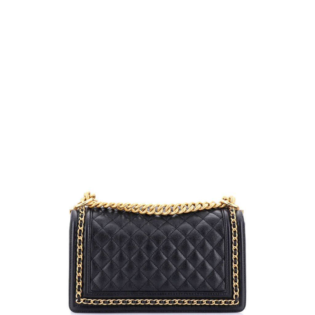 Chain Around Boy Flap Bag Quilted Caviar Old Medium