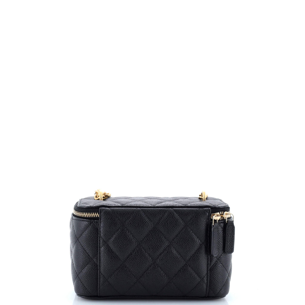 Sweet Heart Vanity Case with Chain Quilted Caviar Small