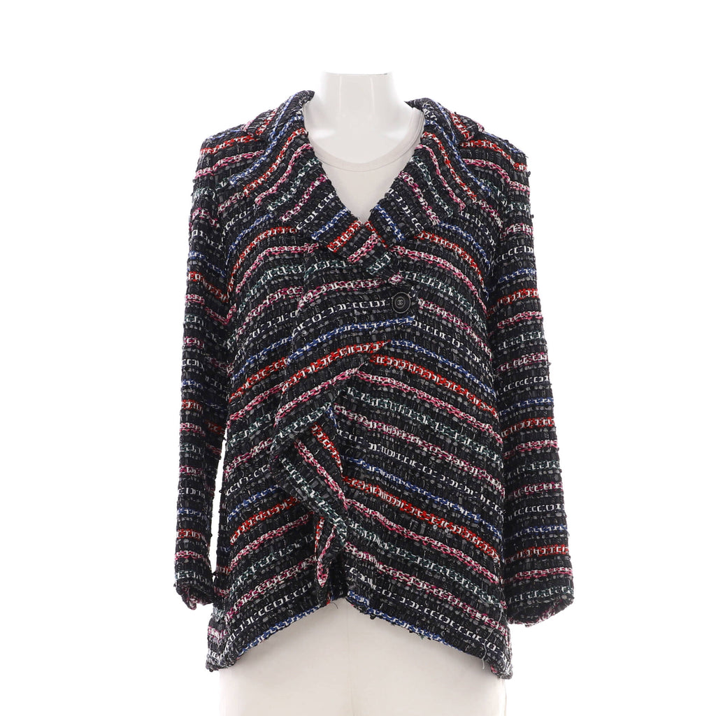 Women's Pointed Collar Single Button Jacket Tweed with Sequins