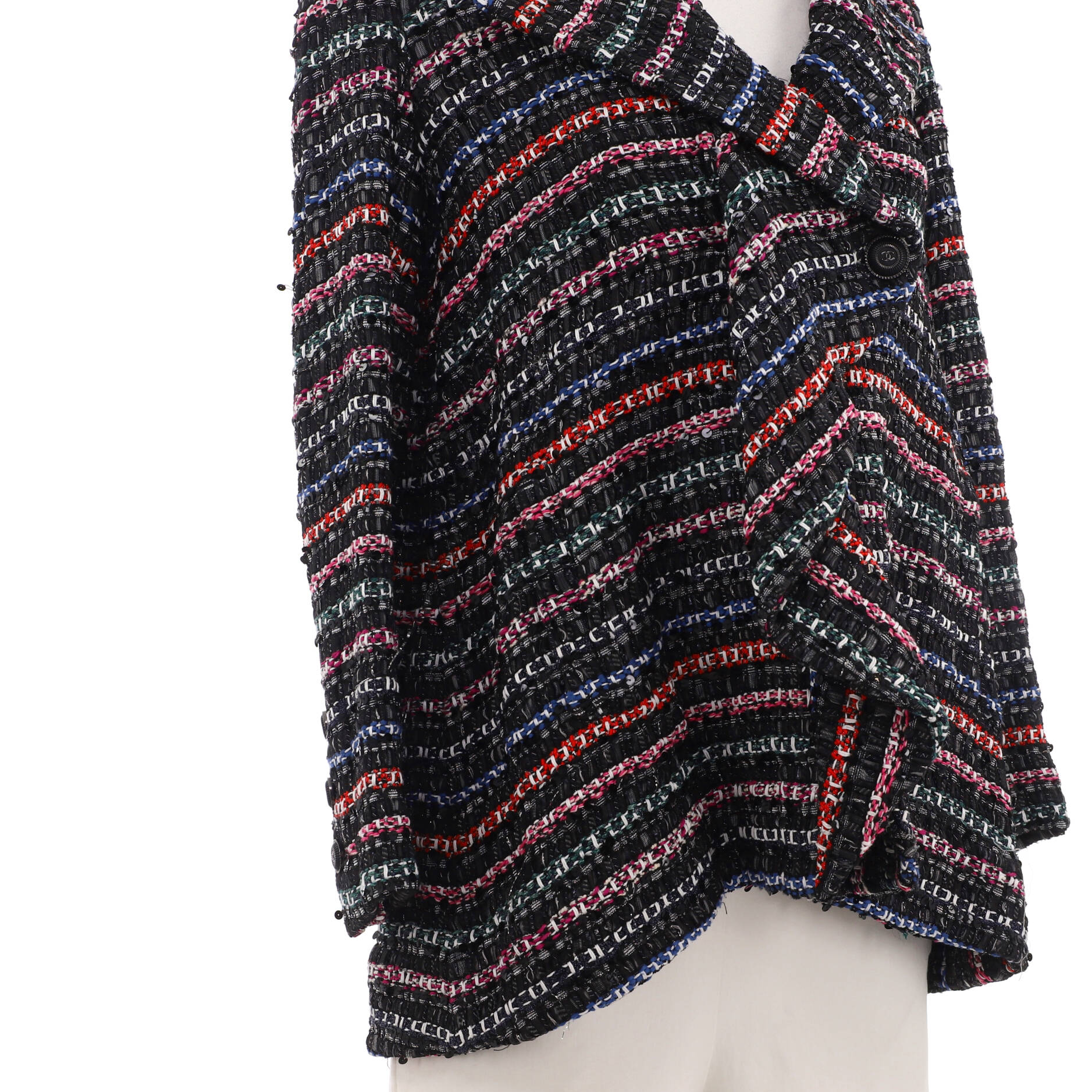 Women's Pointed Collar Single Button Jacket Tweed with Sequins