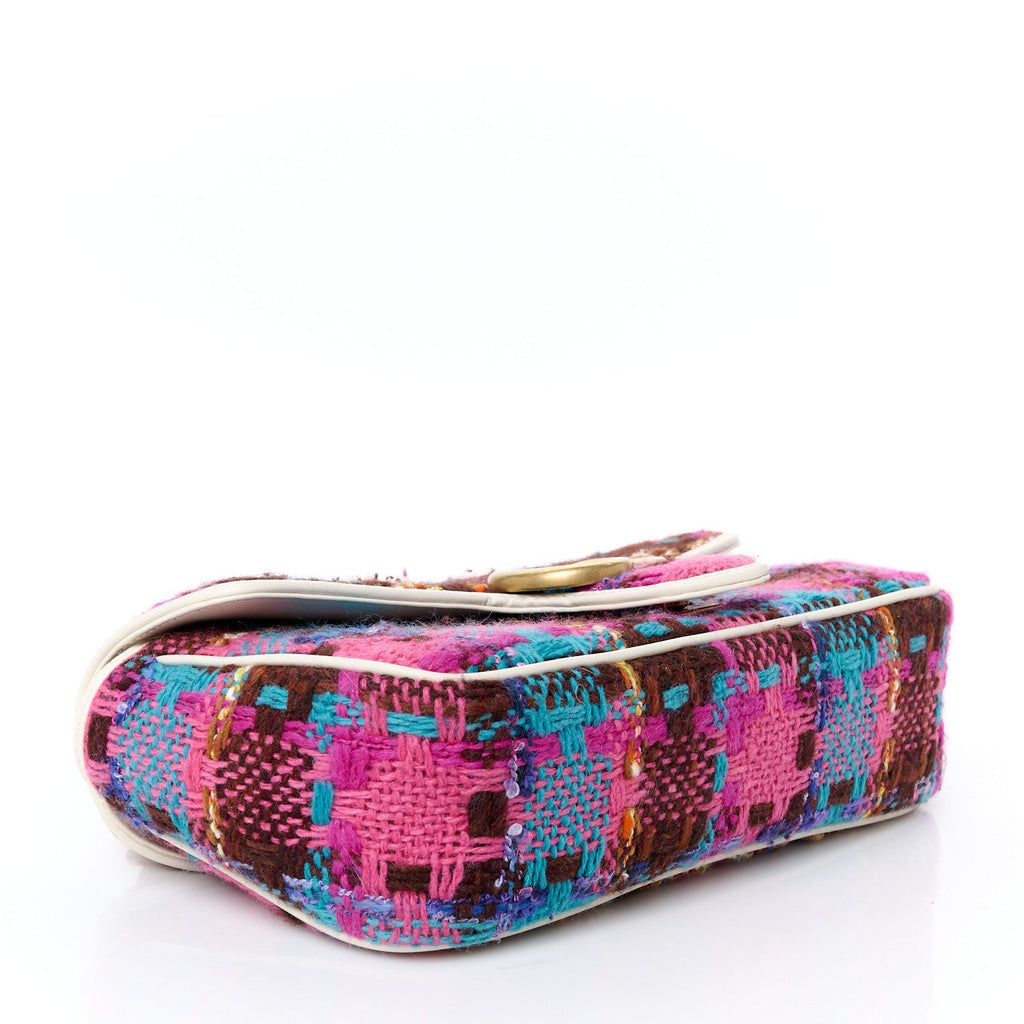 Tweed Calfskin Spicy Check Small GG Marmont Shoulder Bag Pink Multicolor Mystic White