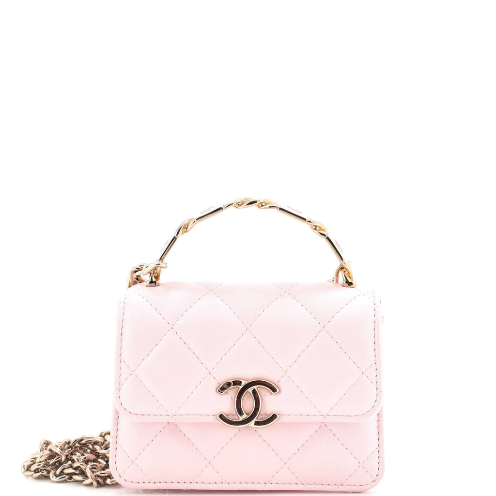 Coco Enamel Top Handle Flap Clutch with Chain Quilted Lambskin