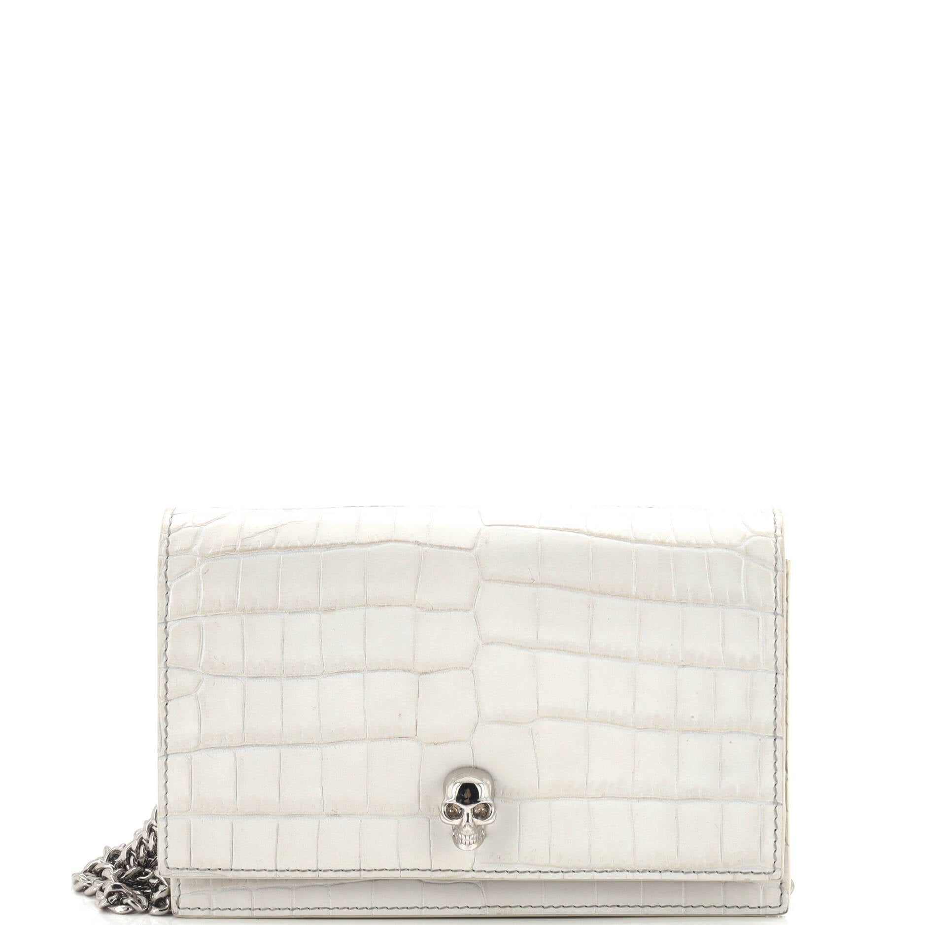 Skull Chain Crossbody Bag Crocodile Embossed Leather Mini
