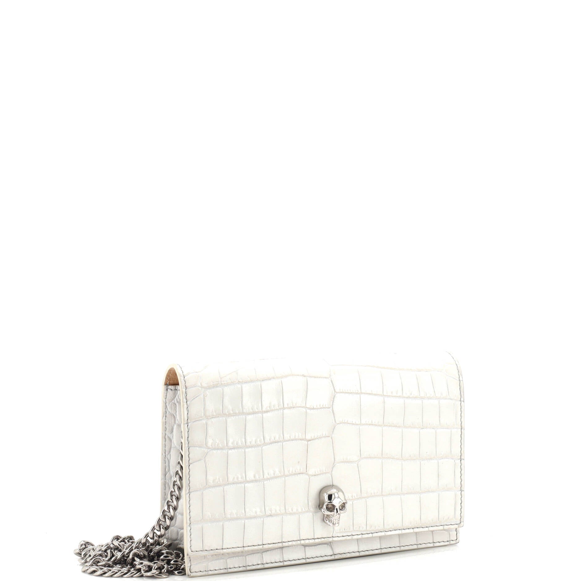 Skull Chain Crossbody Bag Crocodile Embossed Leather Mini