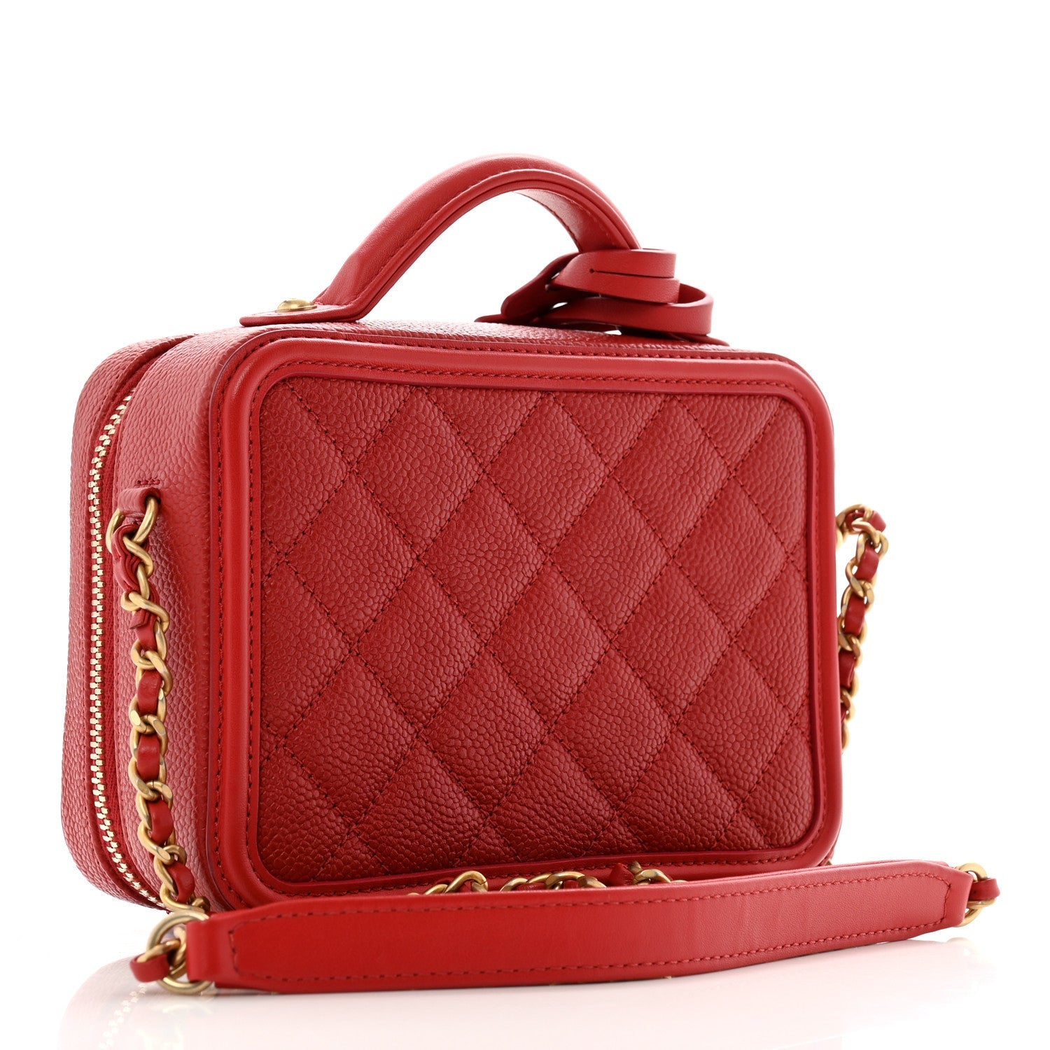 Caviar Quilted Small CC Filigree Vanity Case Red