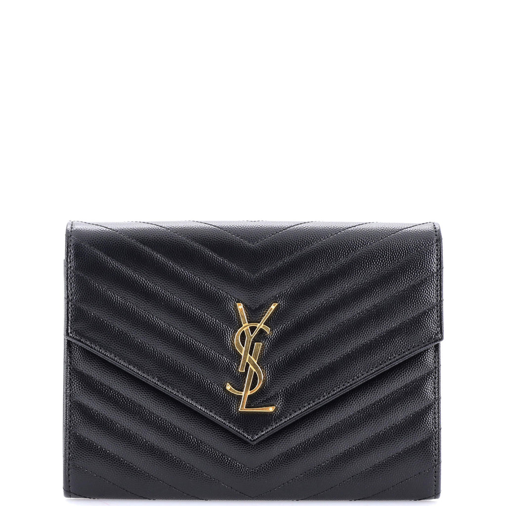 Classic Monogram Envelope Wristlet Clutch Matelasse Chevron Leather