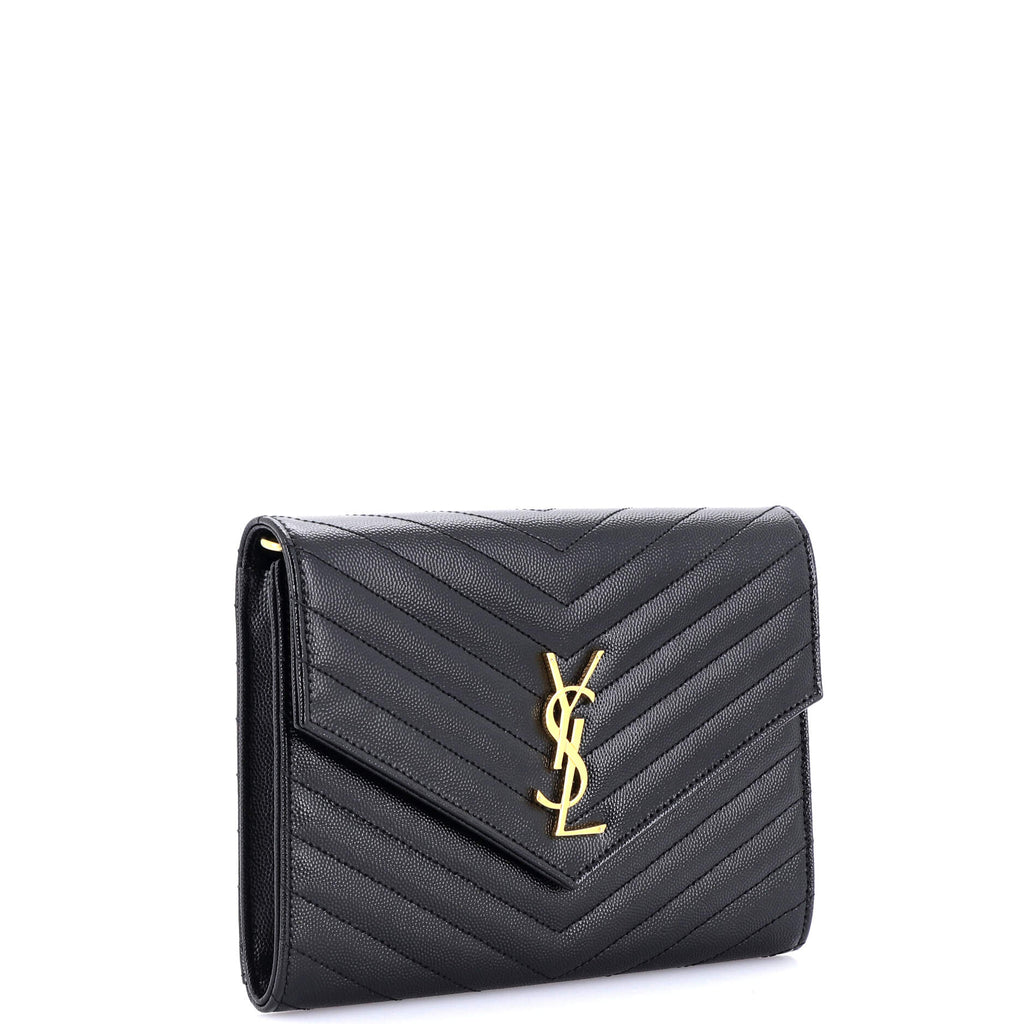 Classic Monogram Envelope Wristlet Clutch Matelasse Chevron Leather