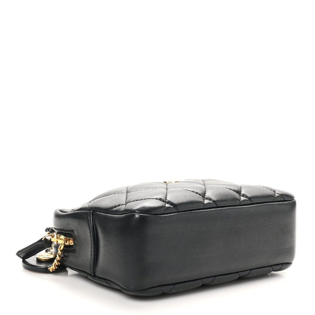Shiny Lambskin Quilted Mini Camera Case Black