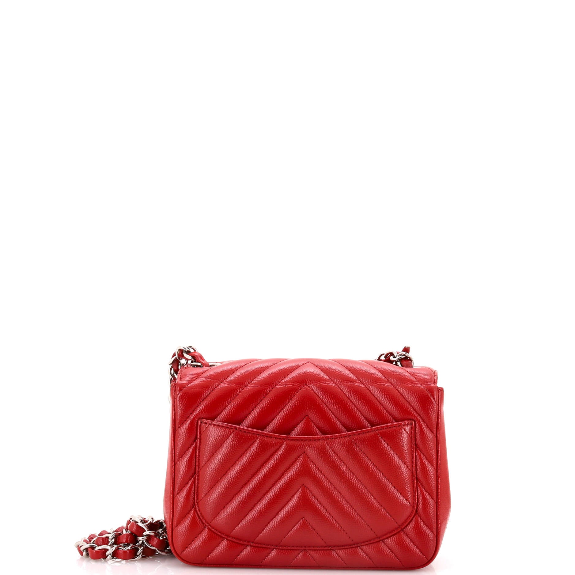 Square Classic Single Flap Bag Chevron Caviar Mini