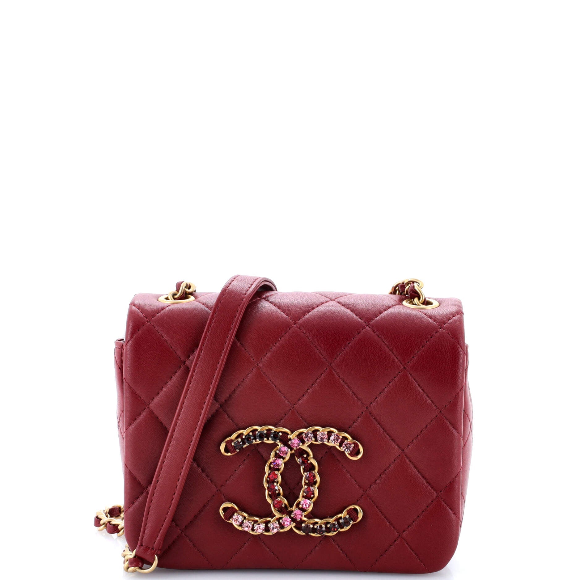 Crystal CC Full Flap Bag Quilted Lambskin Mini