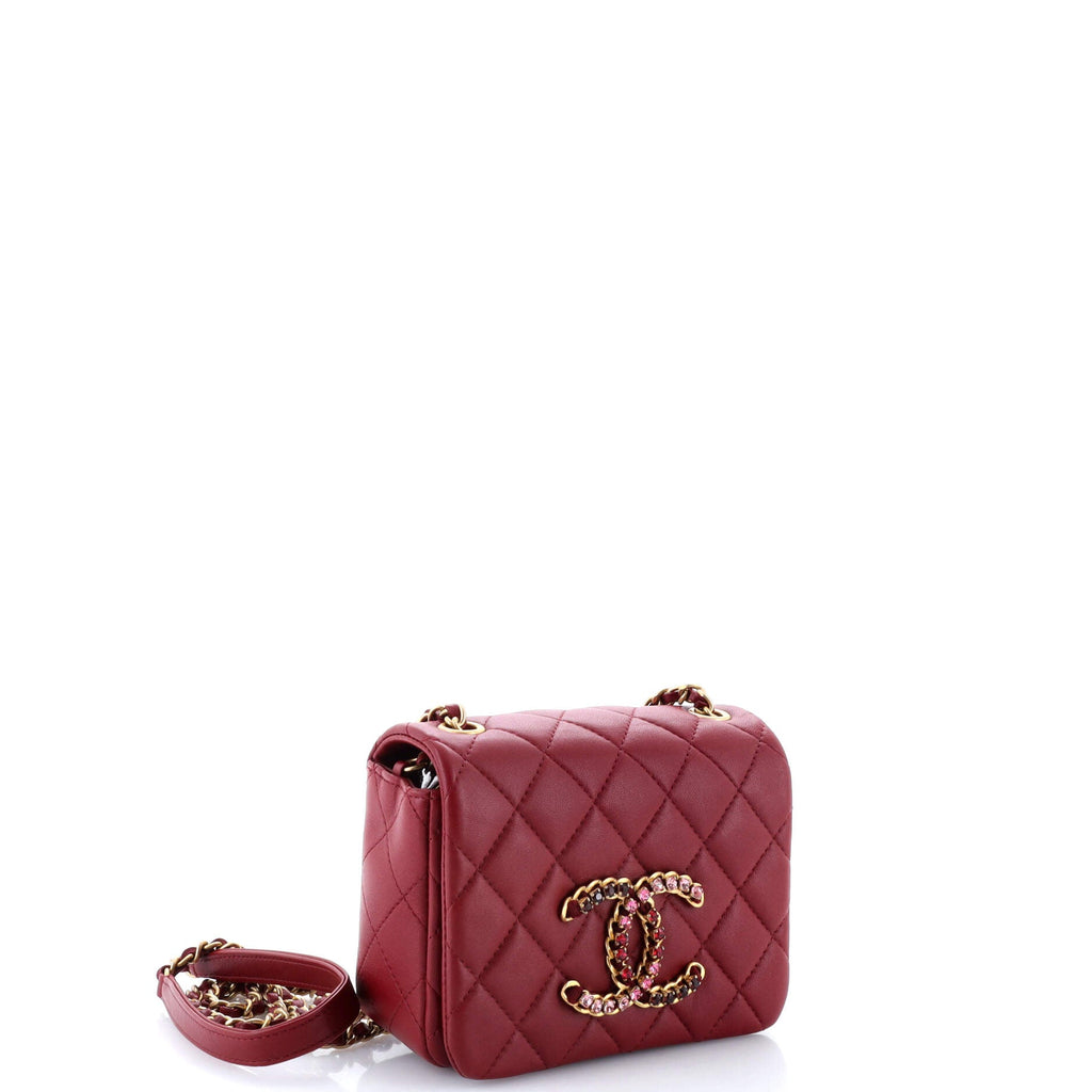 Crystal CC Full Flap Bag Quilted Lambskin Mini