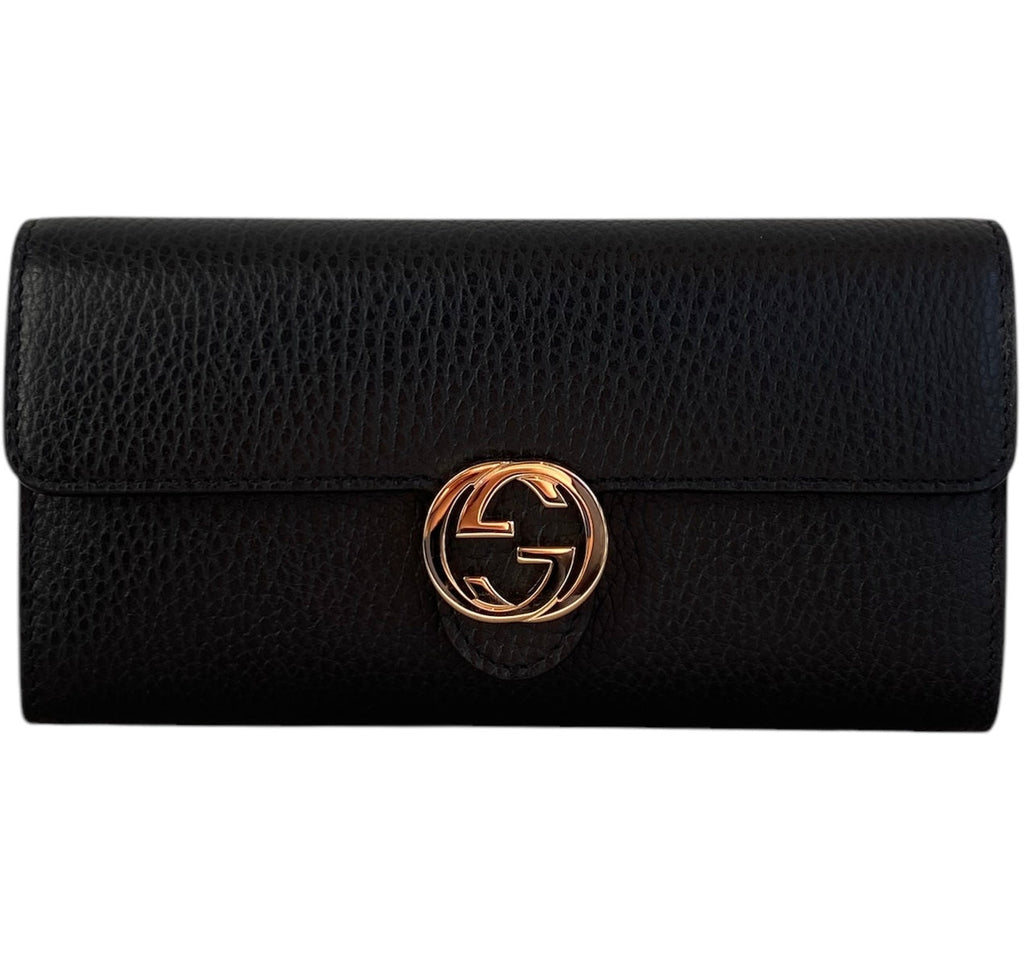 Gucci Long Black Leather weather Wallet
