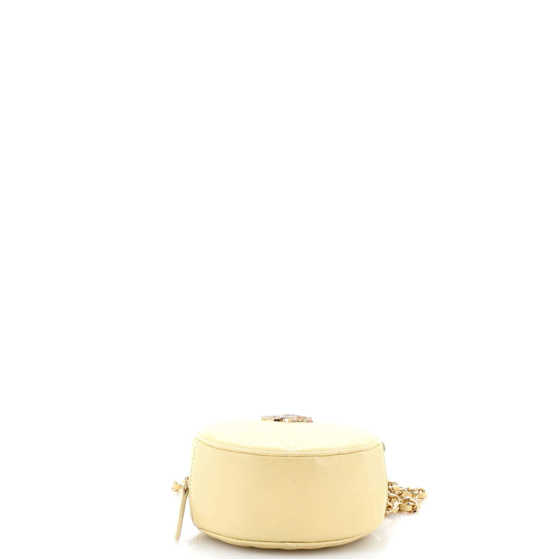 Crystal CC Round Clutch with Chain Quilted Lambskin