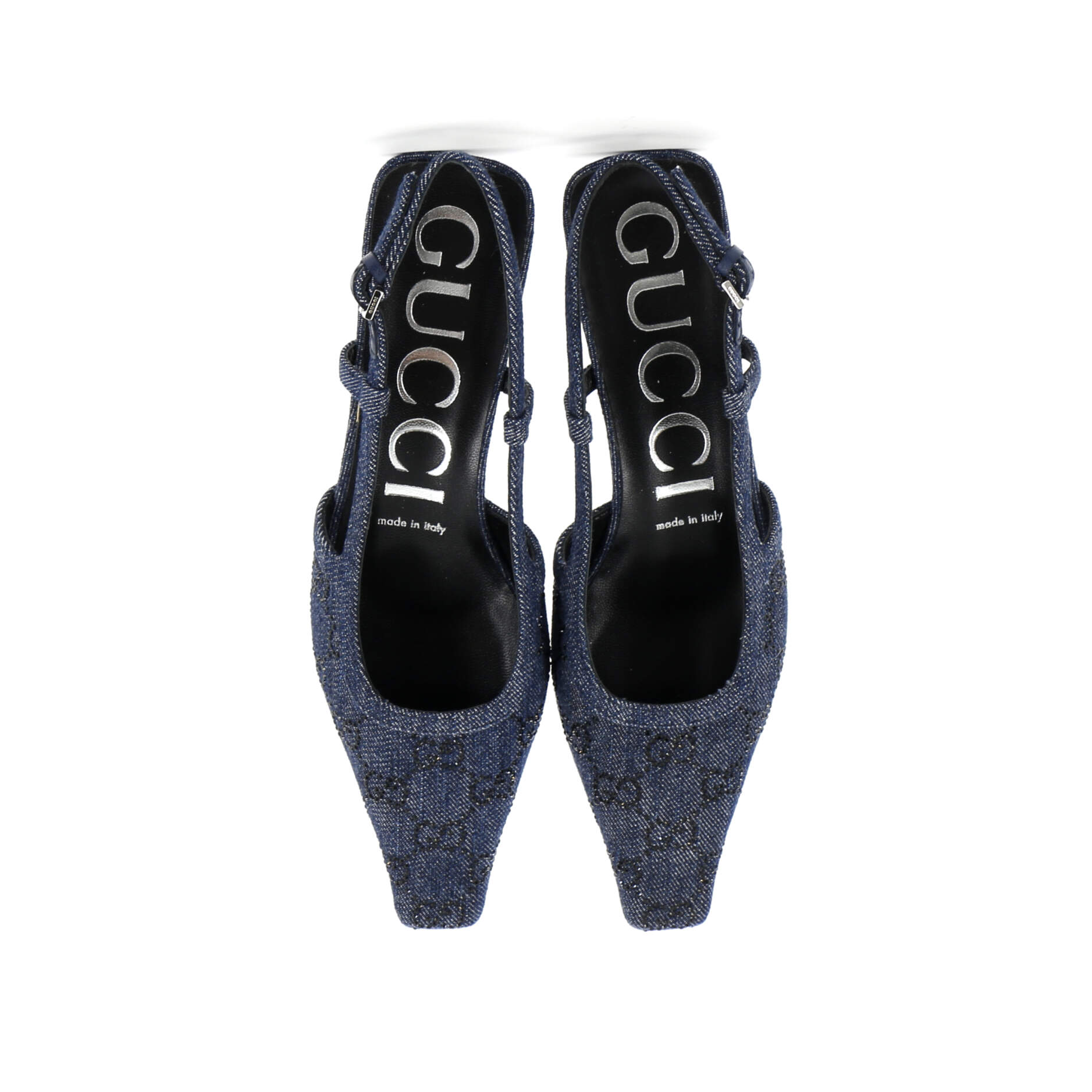 Women's Slingback Pumps Crystal GG Embellished Denim
