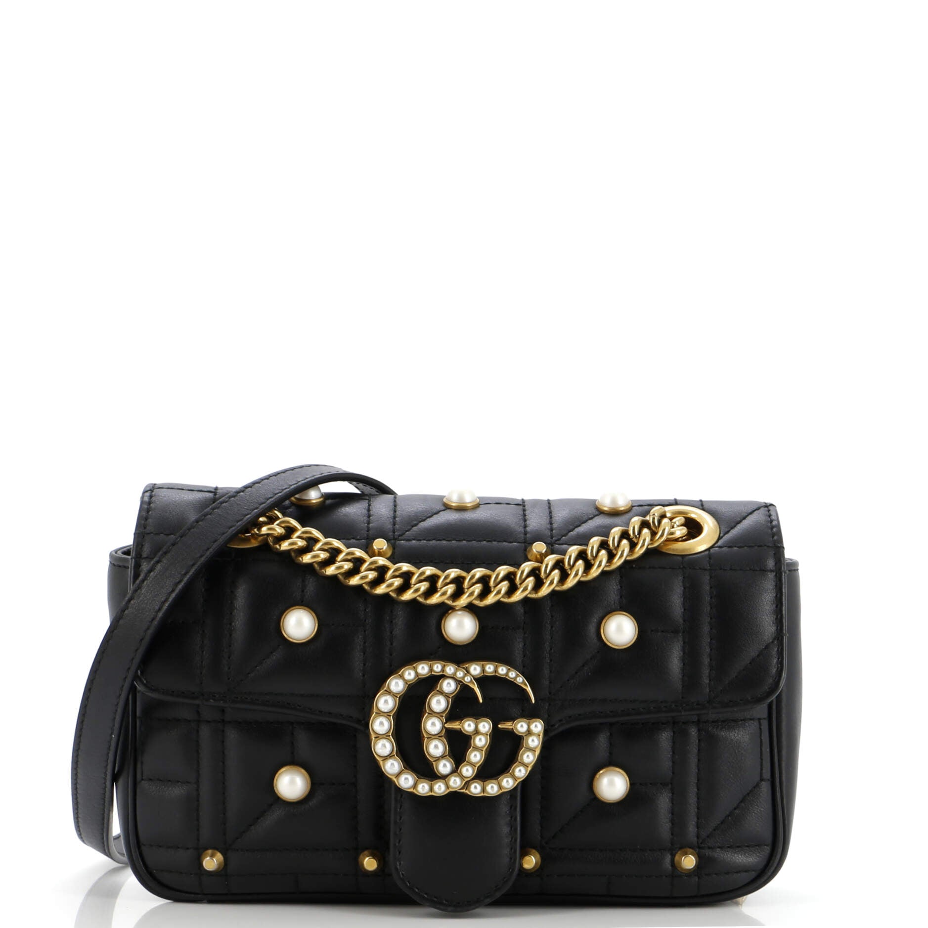 Pearly GG Marmont Flap Bag Embellished Matelasse Leather Mini